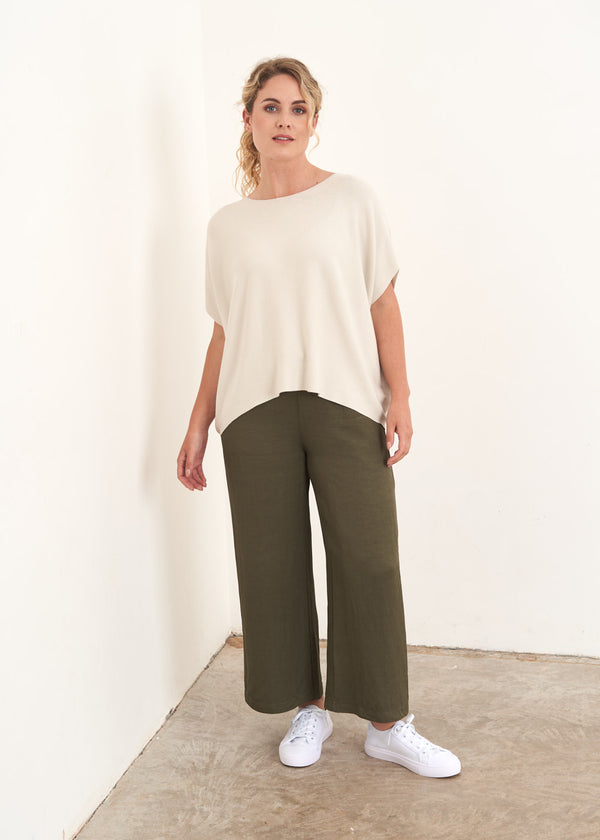 Khaki green cropped wide leg trousers