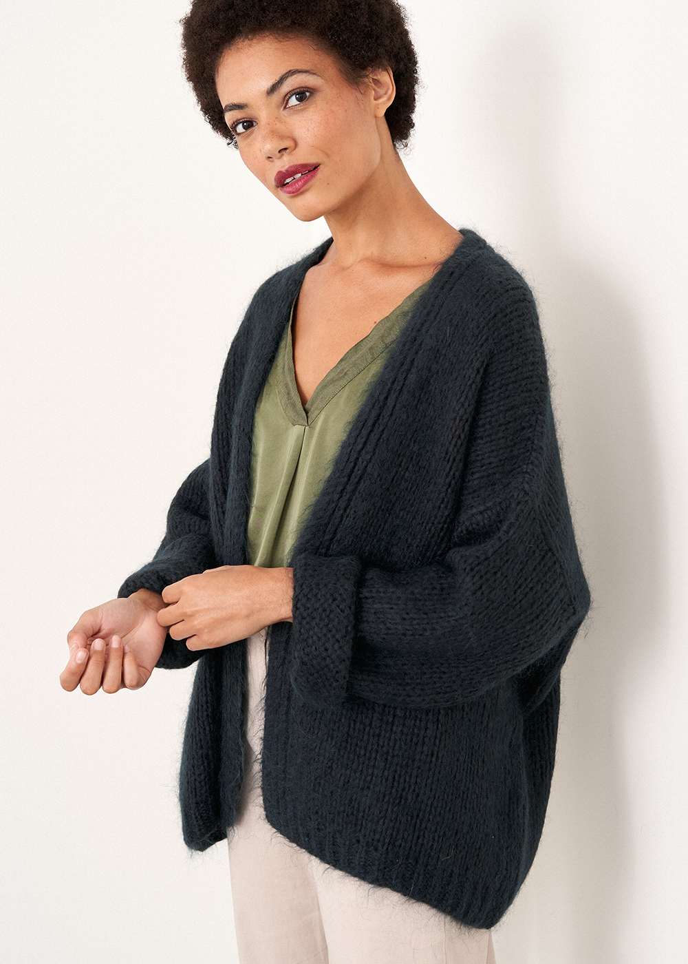 Dark green knit cardigan best sale