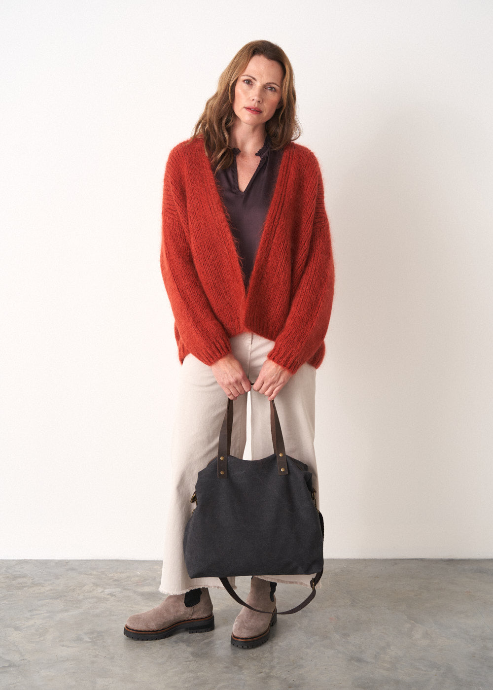 Dina Chunky Knit Cardigan Rust Knitwear BUSBY FOX