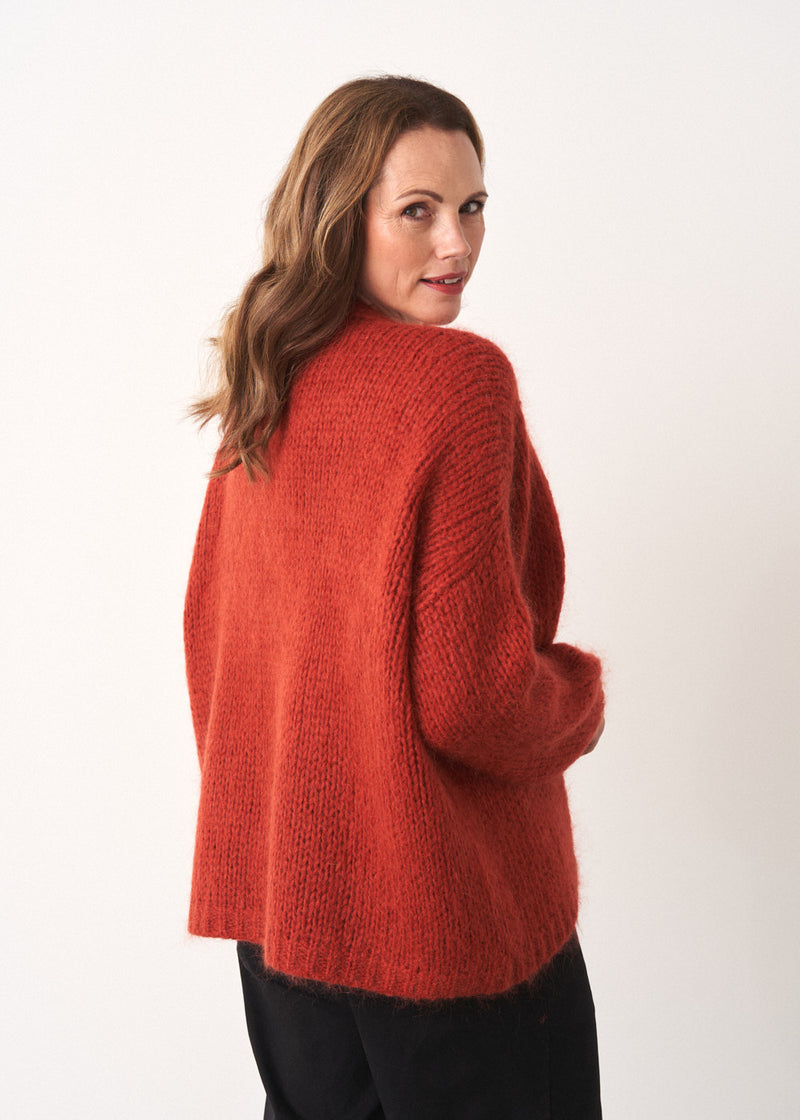 Rust red chunky knit cardigan