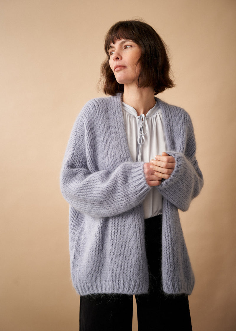 Dusky lavender chunky oversized knit cardigan