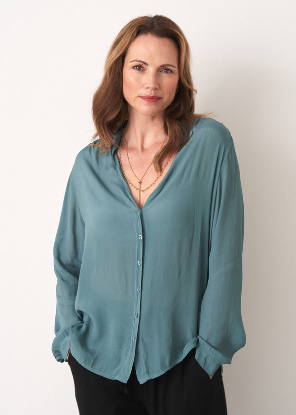 Lightweight silk blend aqua shirt