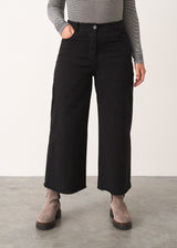 black wide leg raw hem cotton trousers