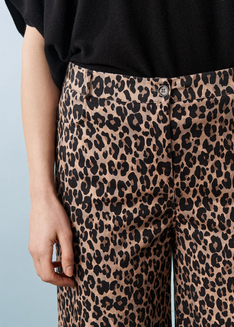 Wide leg leopard print trousers