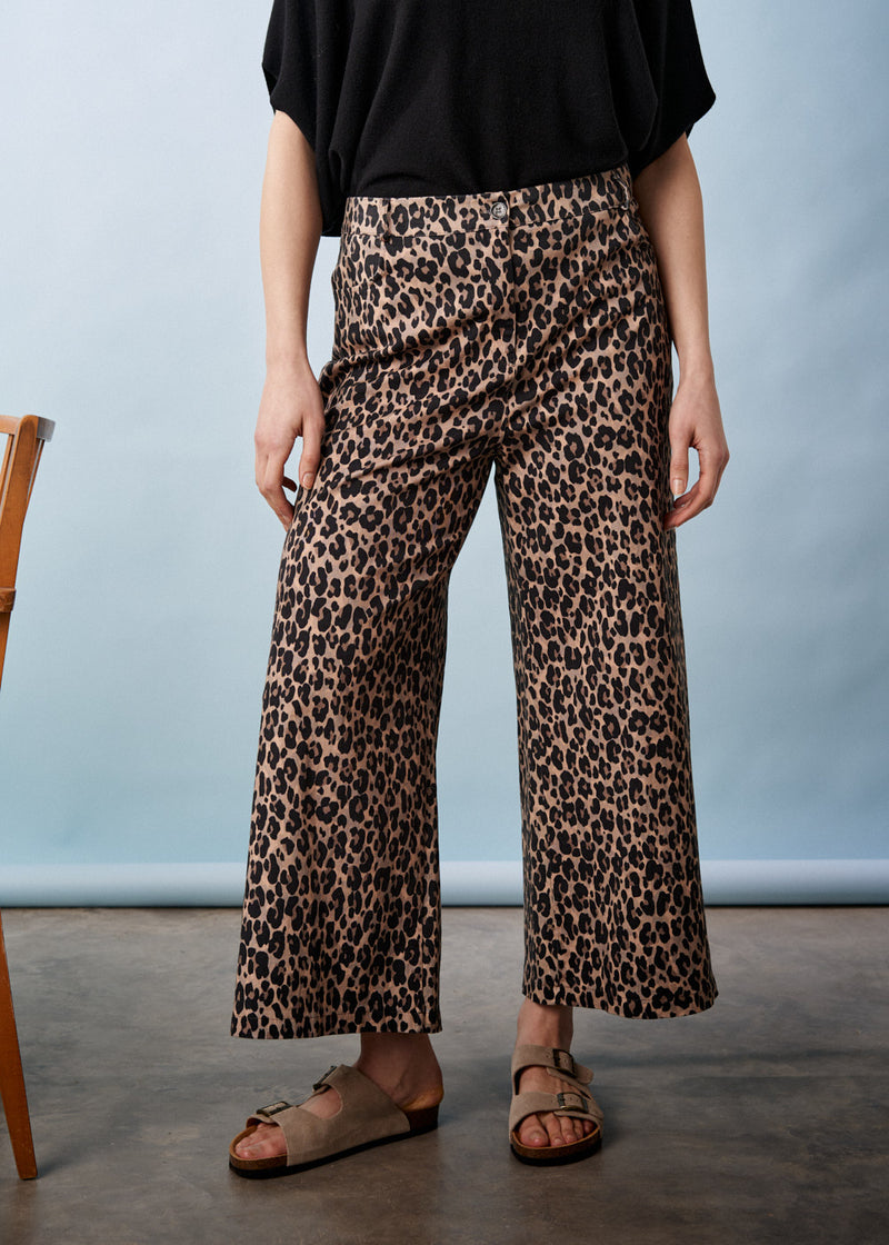 Wide leg leopard print trousers