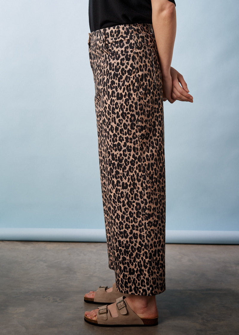 Wide leg leopard print trousers