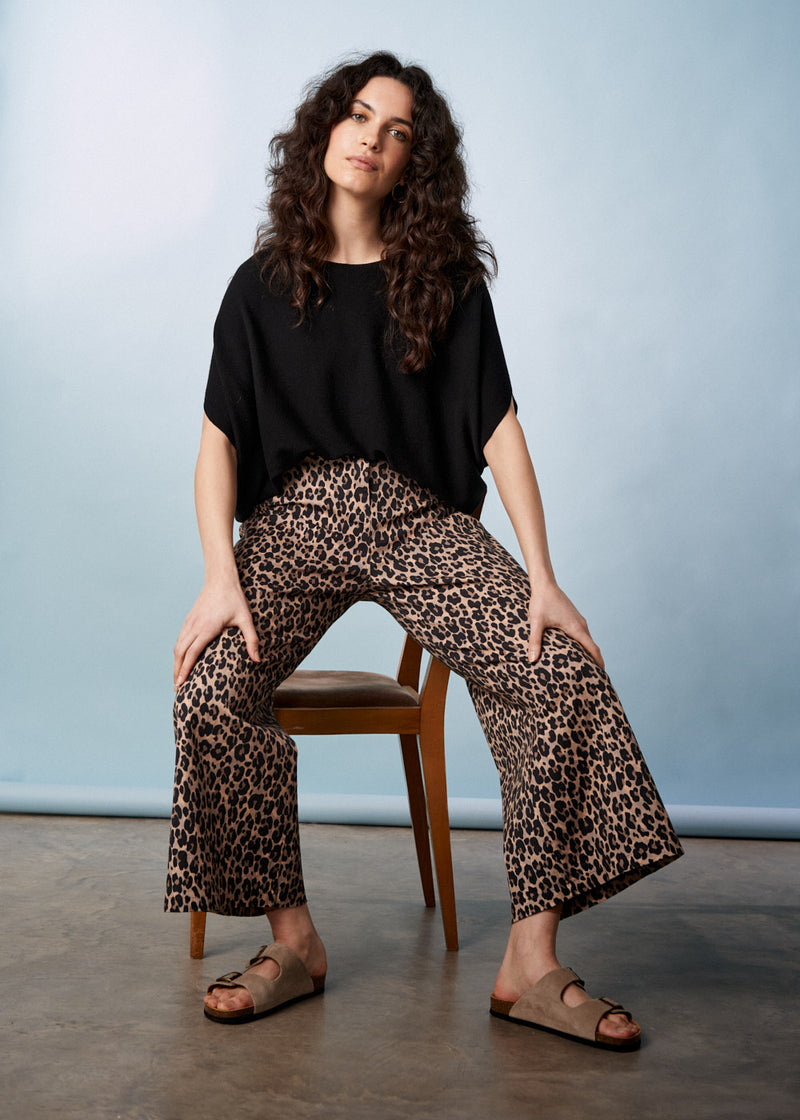 Wide leg leopard print trousers