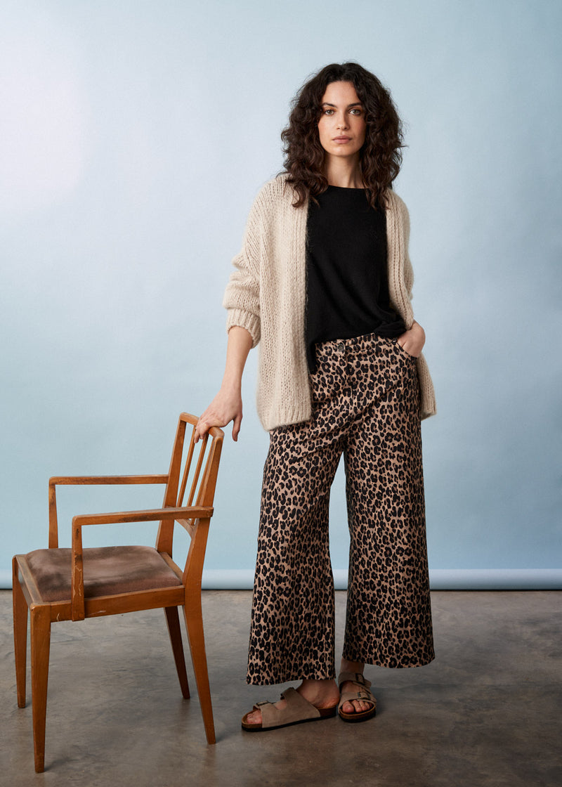 Wide leg leopard print trousers