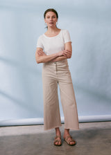 Oatmeal wide leg cotton trousers