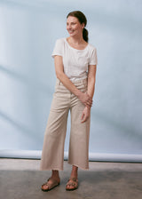 Oatmeal wide leg cotton trousers