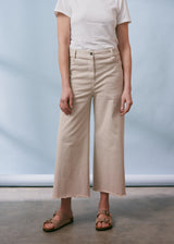 Oatmeal wide leg cotton trousers