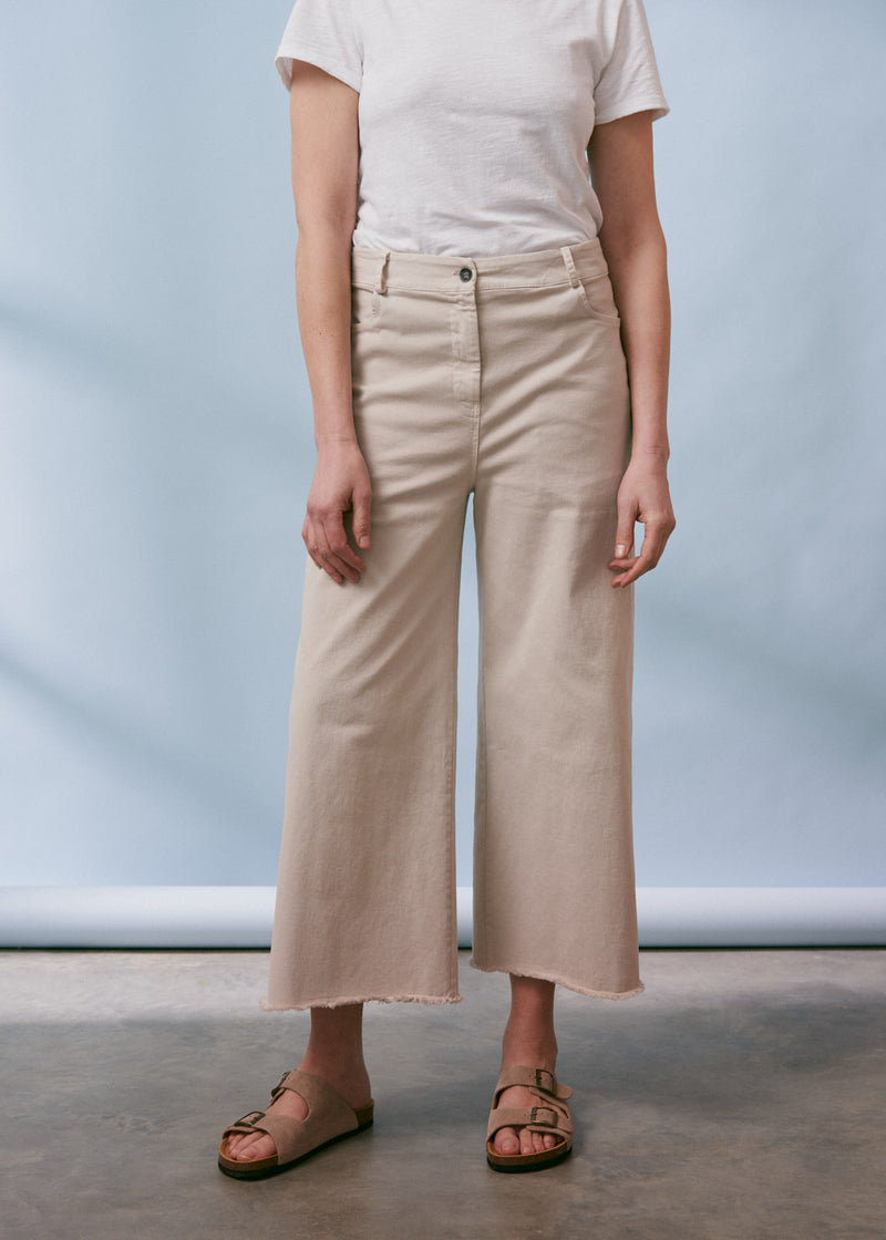 Oatmeal wide leg cotton trousers