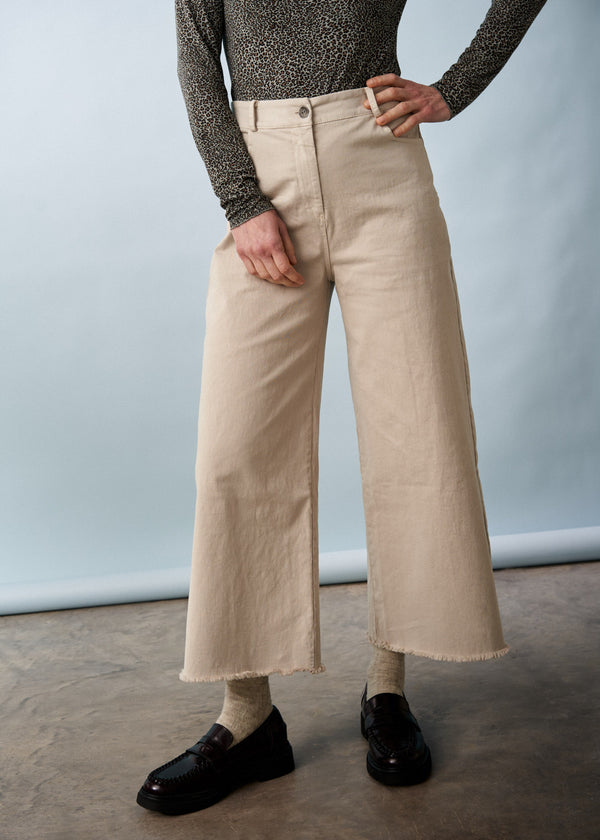 Oatmeal wide leg cotton trousers