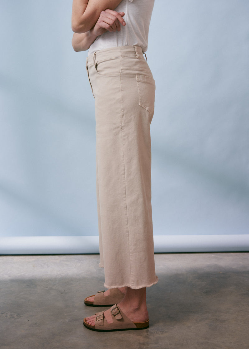 Oatmeal wide leg cotton trousers