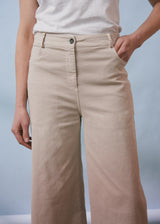 Oatmeal wide leg cotton trousers