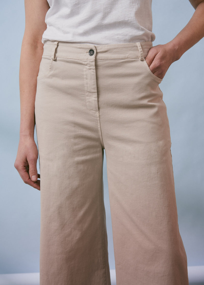 Oatmeal wide leg cotton trousers