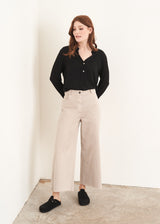 Soft oatmeal stretch cotton trousers