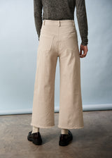 Oatmeal wide leg cotton trousers