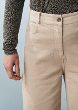 Oatmeal wide leg cotton trousers