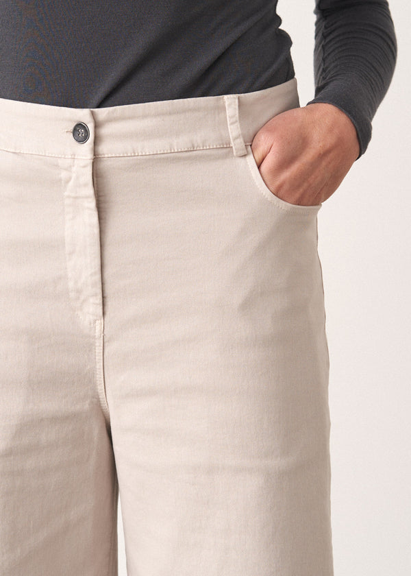 Oatmeal wide leg cotton trousers