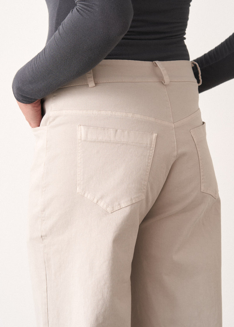 Oatmeal wide leg cotton trousers