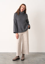 Oatmeal wide leg cotton trousers