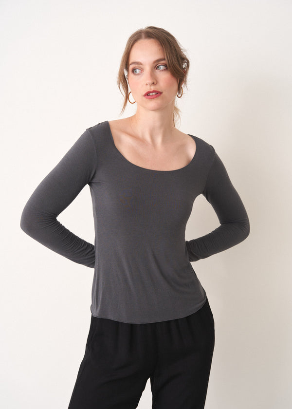 Grey cashmere blend long sleeve top