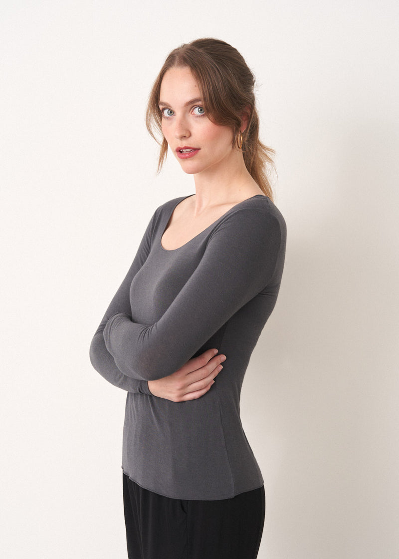 Grey cashmere blend long sleeve top