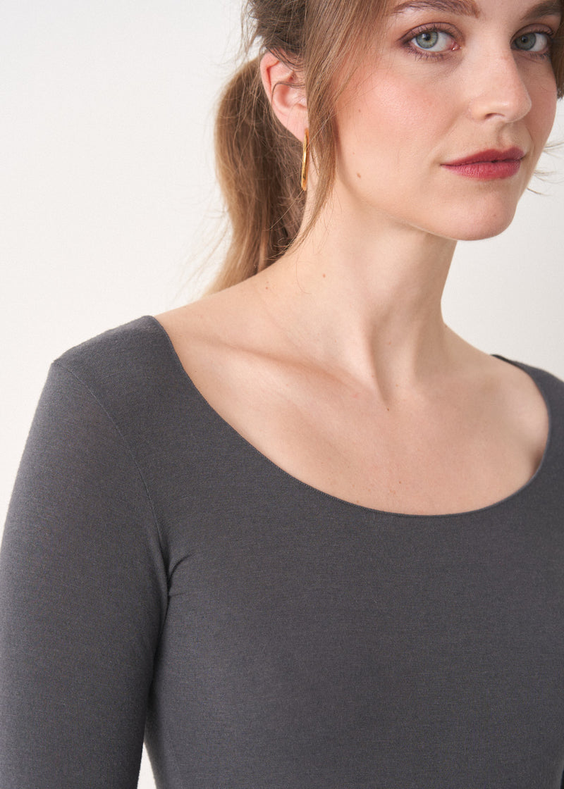 Grey cashmere blend long sleeve top