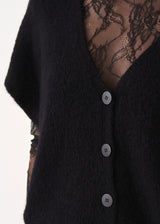 Black oversized v neck knitted waistcoat