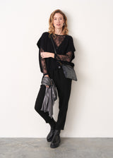 Black oversized v neck knitted waistcoat