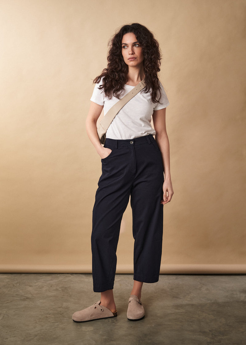 Dark blue stretch cotton balloon leg trousers