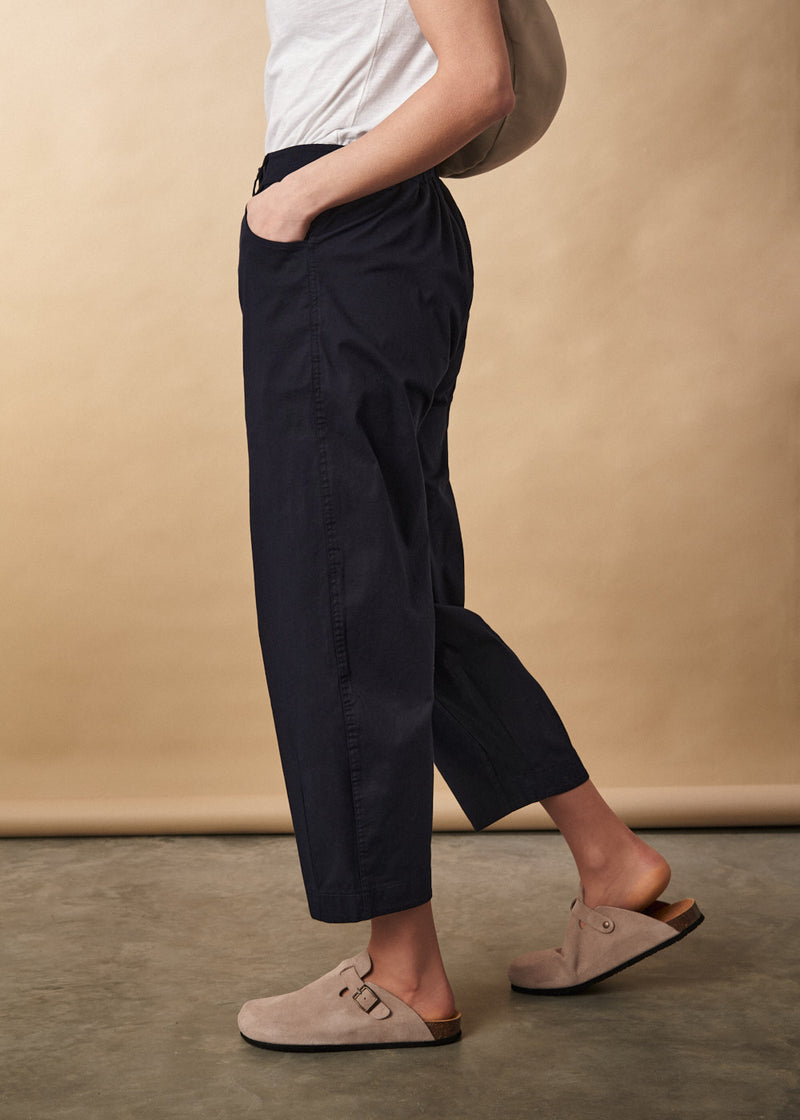 Dark blue stretch cotton balloon leg trousers