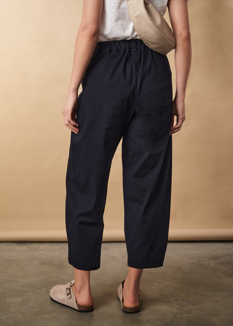 Dark blue stretch cotton balloon leg trousers