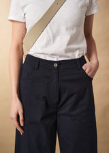 Dark blue stretch cotton balloon leg trousers