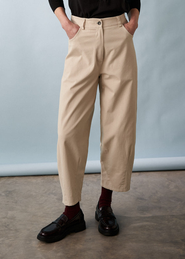 Oatmeal soft barrel leg cotton trouser