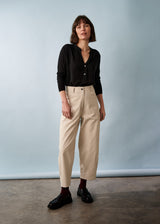 Oatmeal soft barrel leg cotton trouser