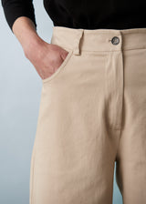 Oatmeal soft barrel leg cotton trouser