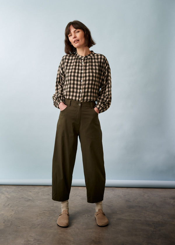 Dark green barrel leg trousers