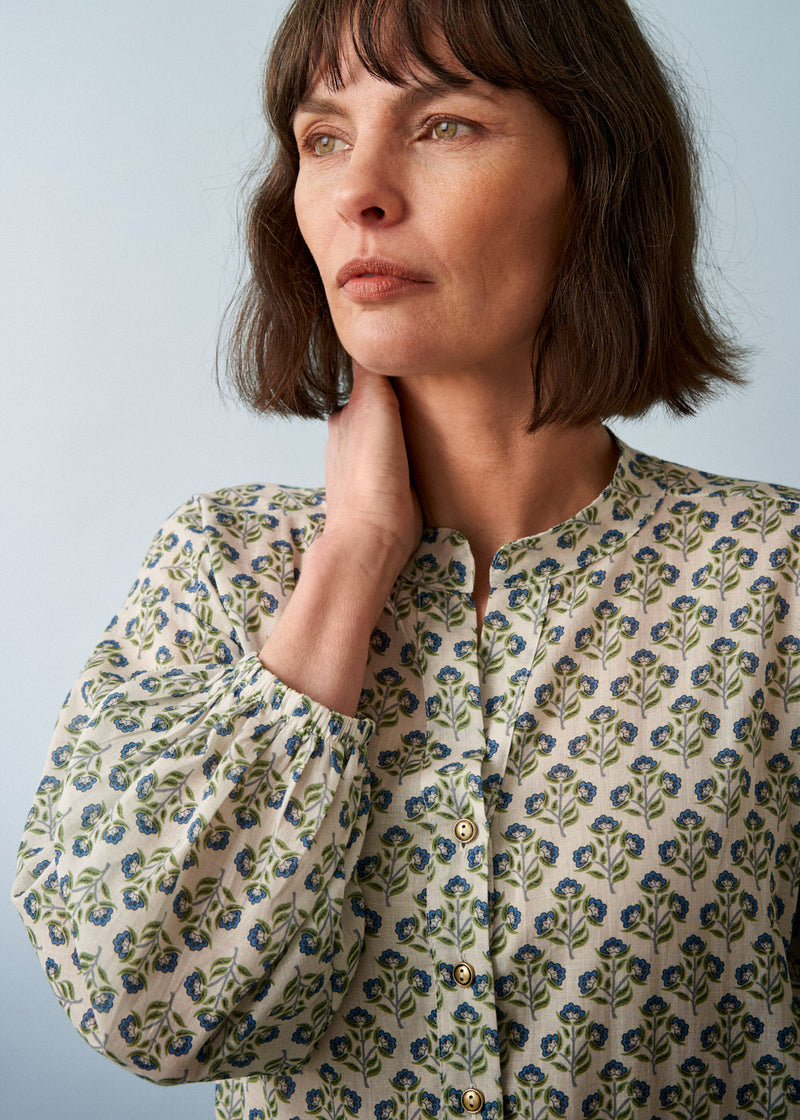 White block printed style cotton blouse