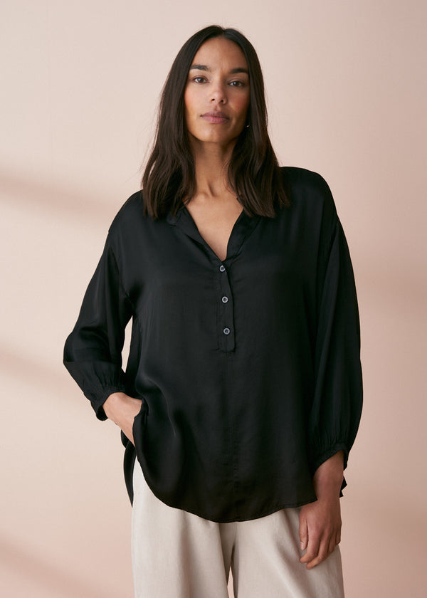 Black oversized satin blouse