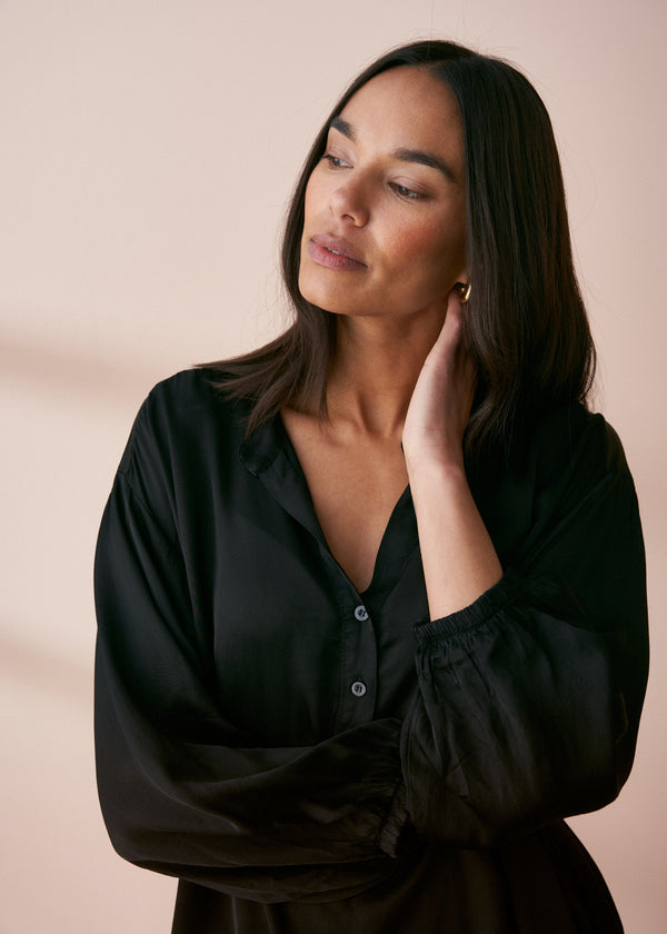 Black oversized satin blouse