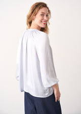 Pale blue satin top with neck tie