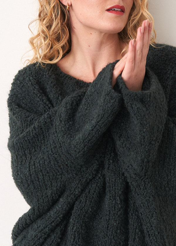 Dark green oversized boucle sweater