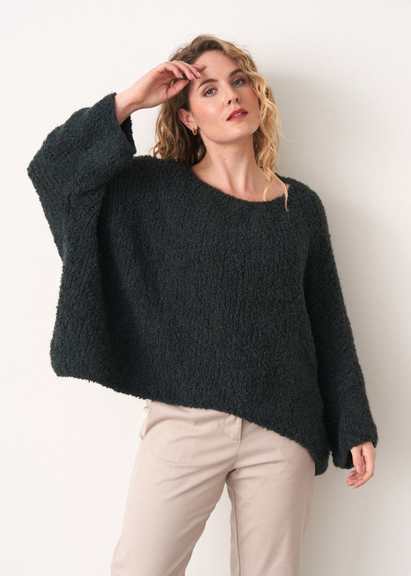 Dark green oversized boucle sweater