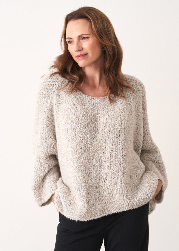 Oversized white boucle jumper