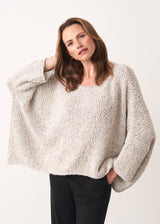 Oversized white boucle jumper