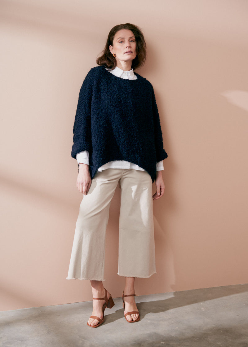 Dark blue boucle oversized sweater