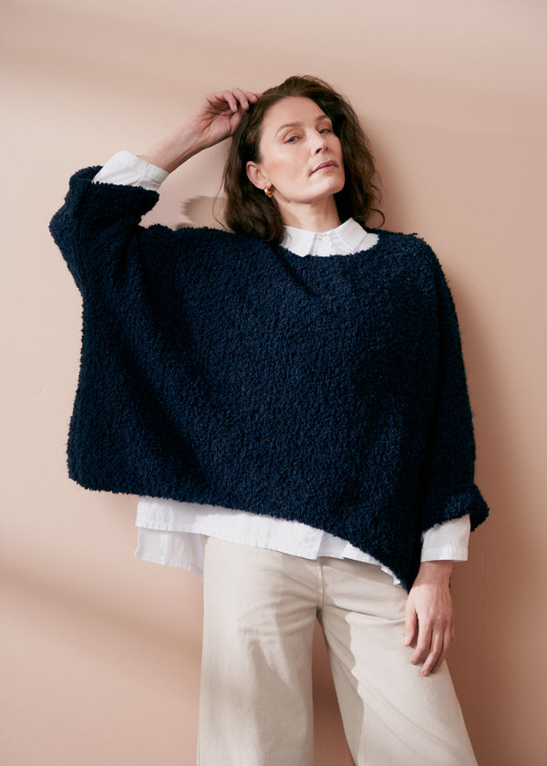 Dark blue boucle oversized sweater