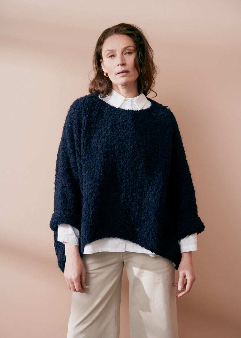 Dark blue boucle oversized sweater